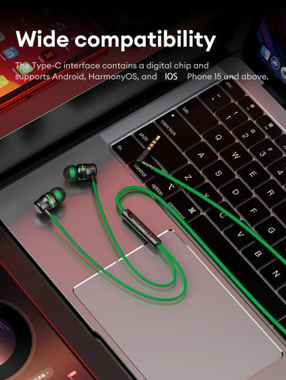 Lenovo YF38 Wired Earphones Type-C/3.5mm Gaming Headphones HiFi-level Dynamic Sound Ultra-low Latency Earbuds W Mic Tangle-Free