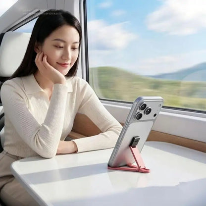 (.) Mini Foldable Keychain Phone Stand Multi-Angle Adjustable Lightweight Hands-Free Cell Phone Holder For Travel Desk