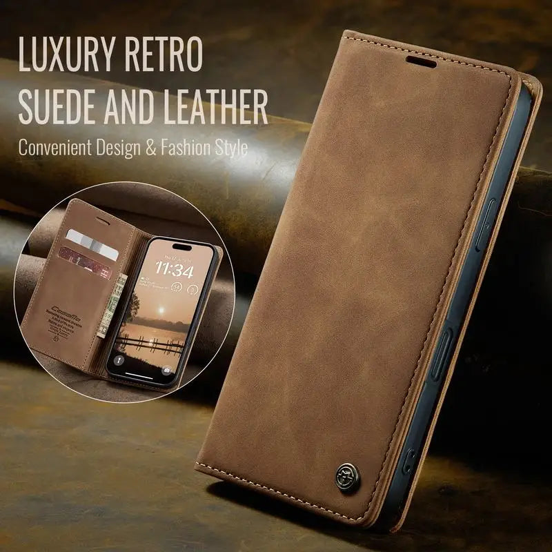 Leather Case For iPhone 17 16 15 14 13 12 11 18 Pro Max Air 16E X XR XS Max SE 2020 6 6s 7 8 Plus Luxury Magnetic Phone Cover
