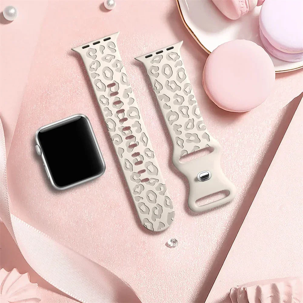 Engraved Strap For Apple Watch Band ultra 49mm 41mm-44-42mm 46mm Sport Silicone Leopard bracelet iWatch Series 11 10 9 8 7 se 6
