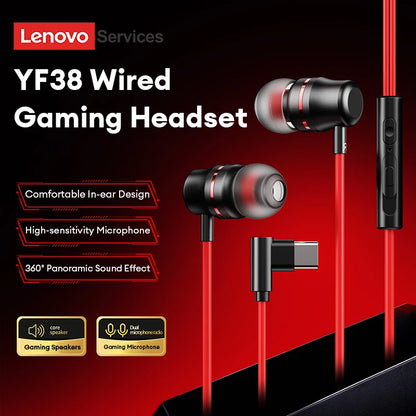 Lenovo YF38 Wired Headphones Type-C/3.5mm With Wire Control In-ear Wired Earphones With Mic For Laptop Computer Tablet Phone