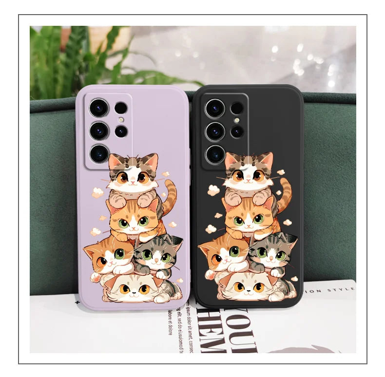 Cute Soft Cat Phone Case For Samsung Galaxy S25 S24 S23 S22 S21 S20 S10 S10E Ultra Plus FE Note 20 Ultra Plus Cover