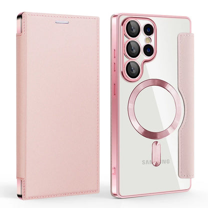 For Magsafe Magnetic Luxury Solid Color Leather Flip Wallet Card Slot Phone Case For Samsung S25 Ultra S23 S22 S24 Ultra Plus