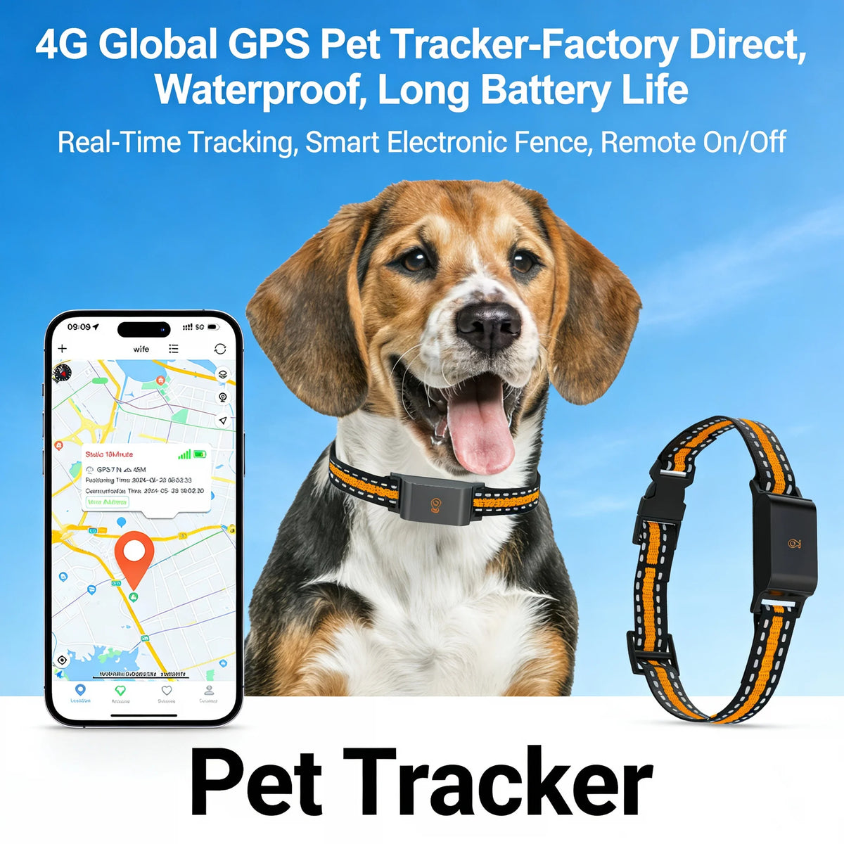 4G Global Pet GPS Tracker C09 Cross-border，Waterproof Cat Dog Locator with Collar，anti-loss Device Long Battery Life Standby