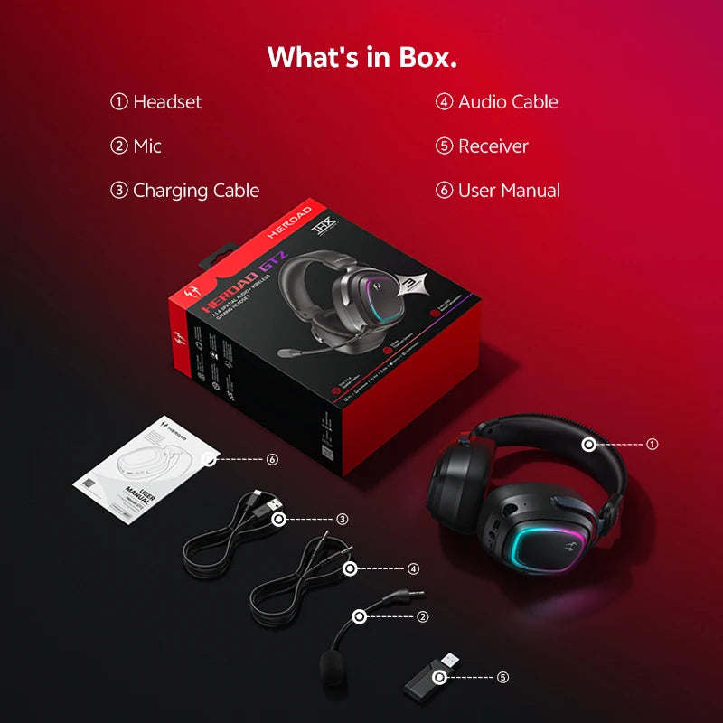 QCY Gaming Headset Heroad GT2 THX Spatial Audio+ 7.1.4 Tri-mode RGB 3-Mic ENC Over Ear Headphone for PC/PS4/PS5 Headset Gamer