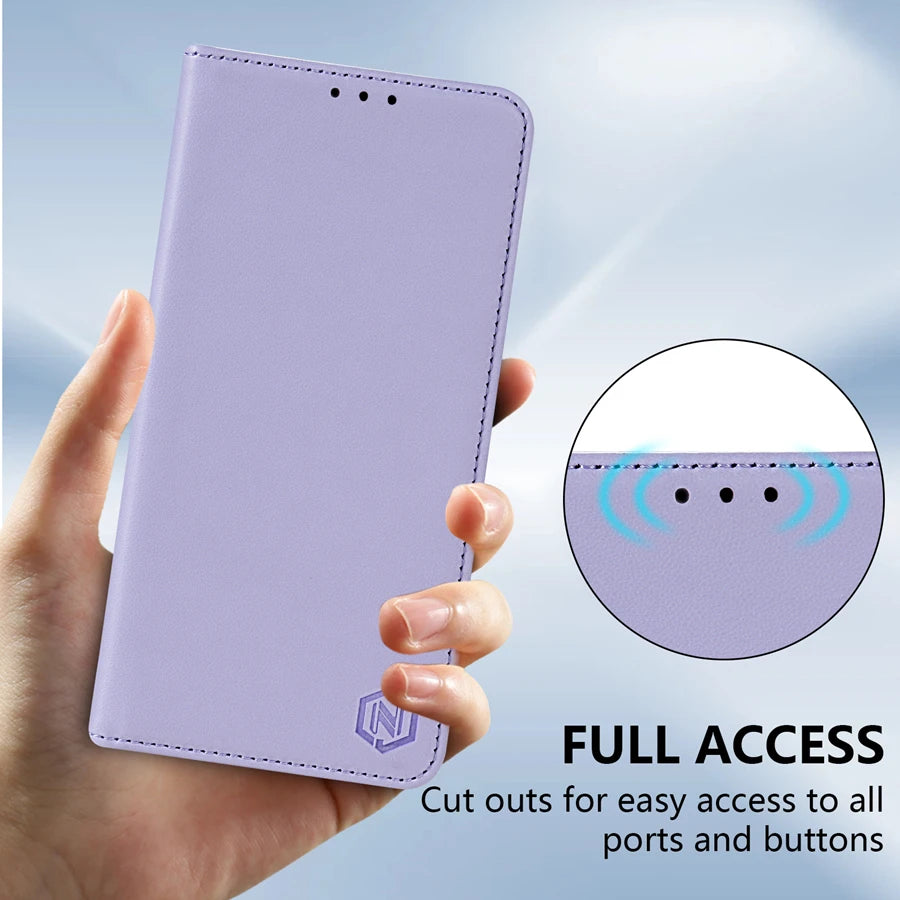 Wallet Skin Friendly Magnetic Slot Flip Leather Case For Samsung Galaxy S26 Ultra S25 Edge S24 FE S23 Plus S22 S21 S20FE S10+