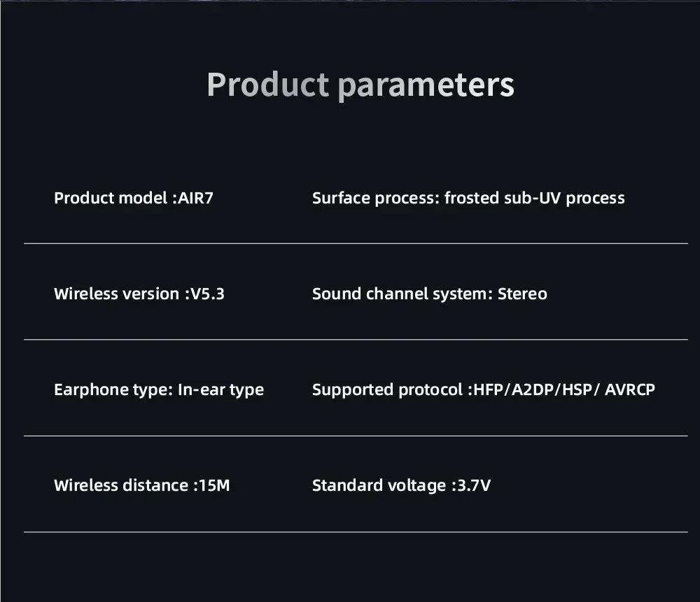 Original Air 7 TWS Wireless Bluetooth Headset HiFi Wireless Headphones Mic Noise Reduction Earbuds Waterproof Game Earphone
