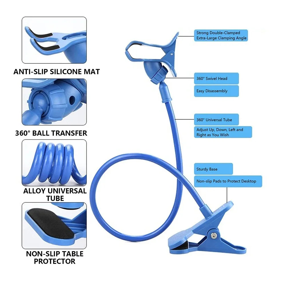 Portable Flexible Lazy Bed Desktop Bracket 360 Clip Mobile Phone Holder Stand Smartphones Desk Bed Mount Stand Base Support 70cm