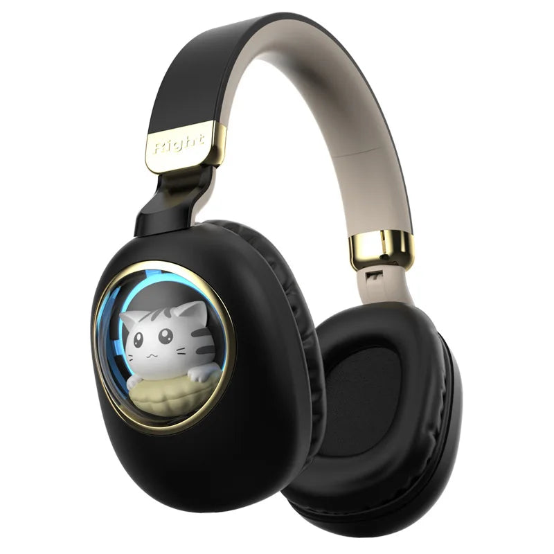 Kids Wireless Headphones with RGB light, 20H Battery Life, Transparent Capsule Cartoon Design, Bluetooth 5.3 Foldable Headset