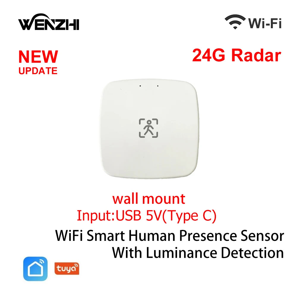 Wifi/ZigBee3.0 5.8/2.4G MmWave Human Presence Motion Sensor With Luminance/Distance Detection Tuya Smart Life Home Automation
