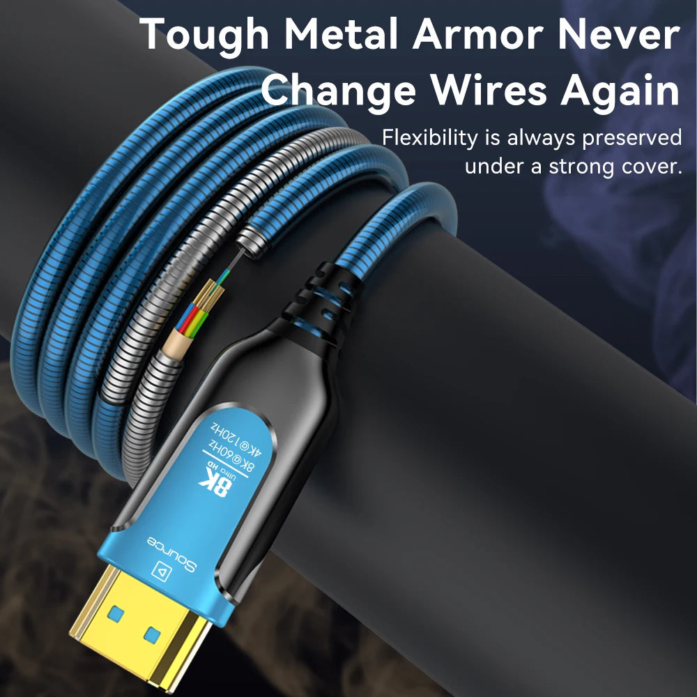 8K Armored HDMI Fiber Optic Cable 48Gbps 8K 60Hz 120Hz Ultra High Speed Armor HDMI 2.1 Cable Dynamic HDR EARC HDCP for HD TV Box