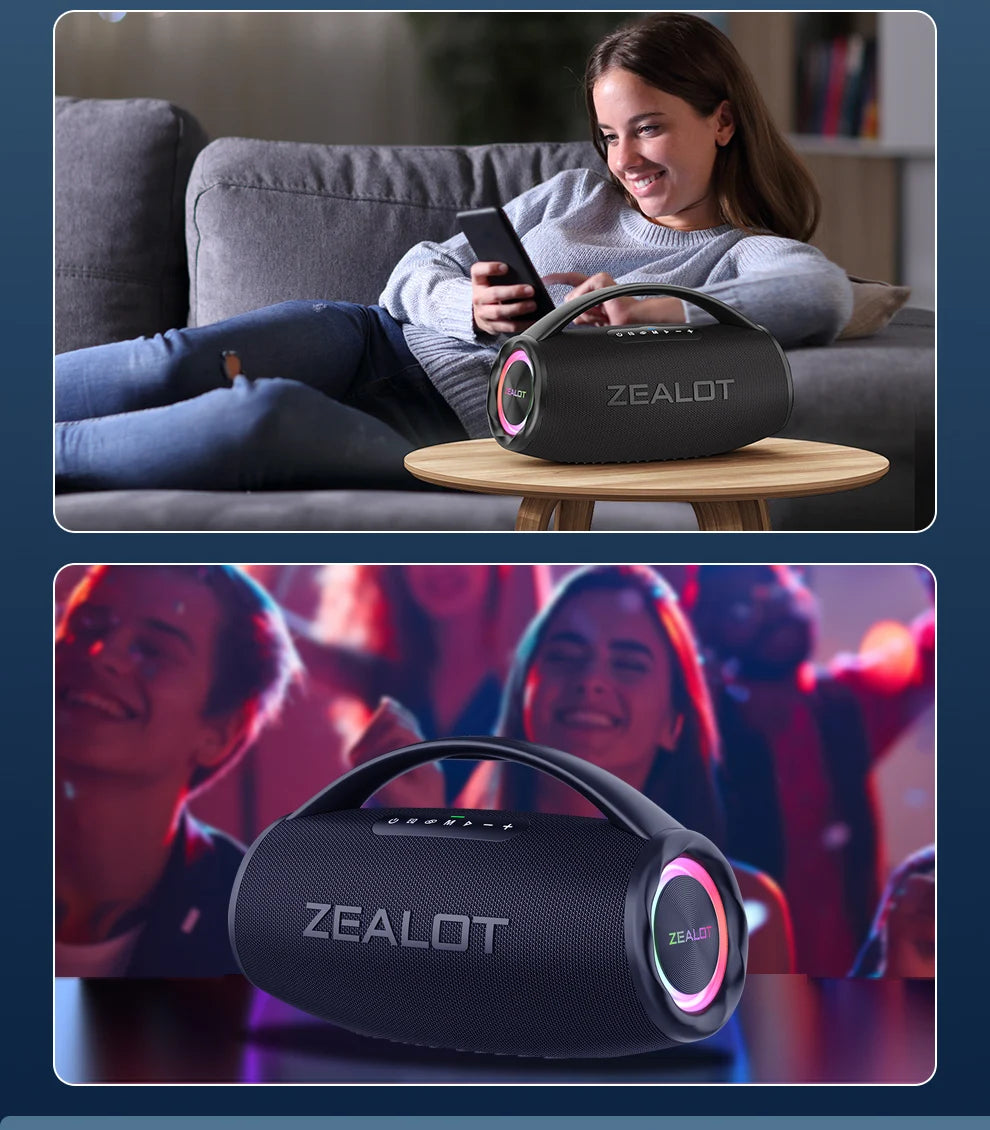 ZEALOT S97 80W Portable Bluetooth Speaker High Volume Waterproof 16000mAh Wireless TWS Subwoofer Suporrt USB/TF/AUX RGB Light.