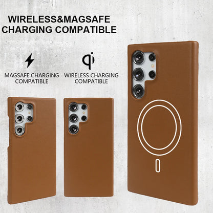 Handmade Premium Genuine Leather Magnetic Case for Samsung Galaxy S25 Ultra Case S24FE S23 S22 S21 S20 Note20Ultra Magsafe Cover