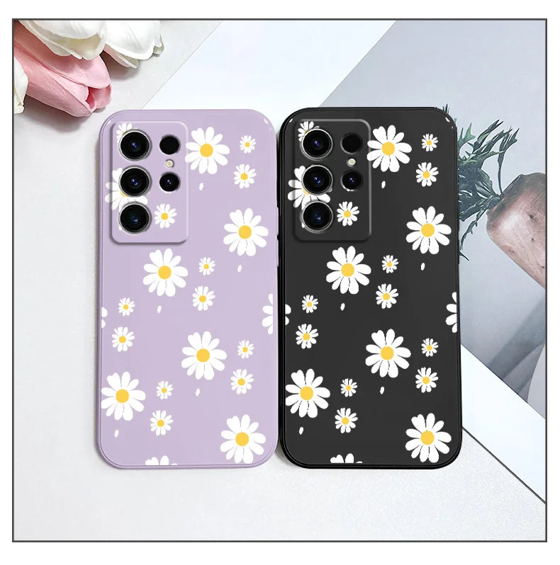 Daisy Petals Phone Case For Samsung Galaxy S25 S24 S23 S22 S21 S20 S10 S10E Ultra Plus FE Note 20 Ultra Plus Cover