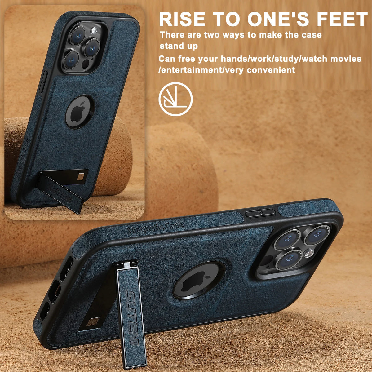 For Magsafe Invisible Bracket Cover For iPhone 12 13 14 15 16 17 18 Pro Max Magnetic Leather Phone Case For IPhone 17 18 Pro Max