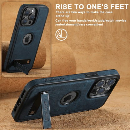 For Magsafe Invisible Bracket Cover For iPhone 12 13 14 15 16 17 18 Pro Max Magnetic Leather Phone Case For IPhone 17 18 Pro Max