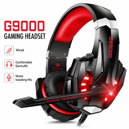 Gaming Headset Wired Headphones with Microphone Over Ear Stereo Bass LED Light Gamer Earphones for PC PS4 PS5 Xbox G9000