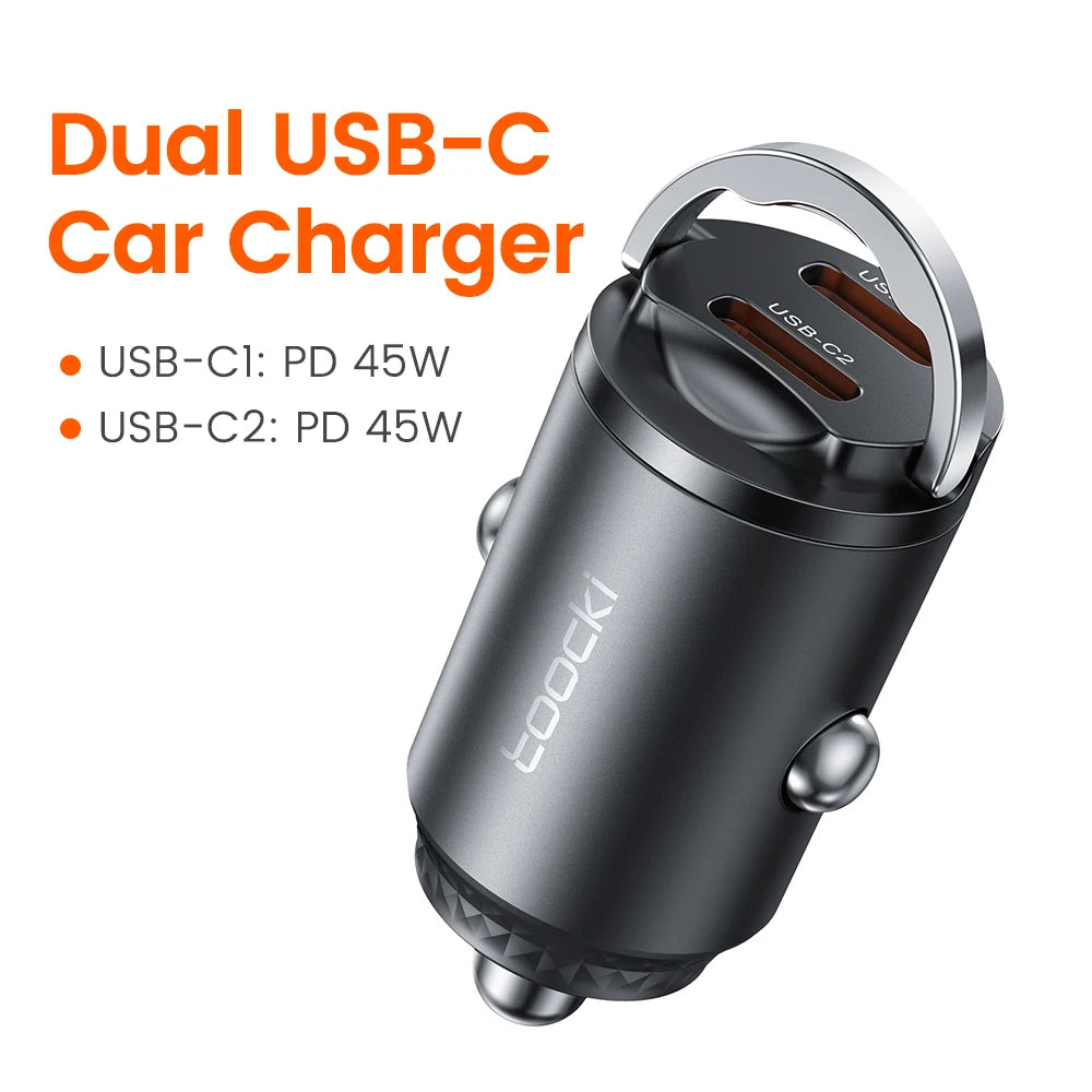 Toocki 45w Car Charger Dual Type C PD45w Fast Charging Car Phone Adapter For Xiaomi iPhone Oneplus Samsung Huawei POCO Cellphone