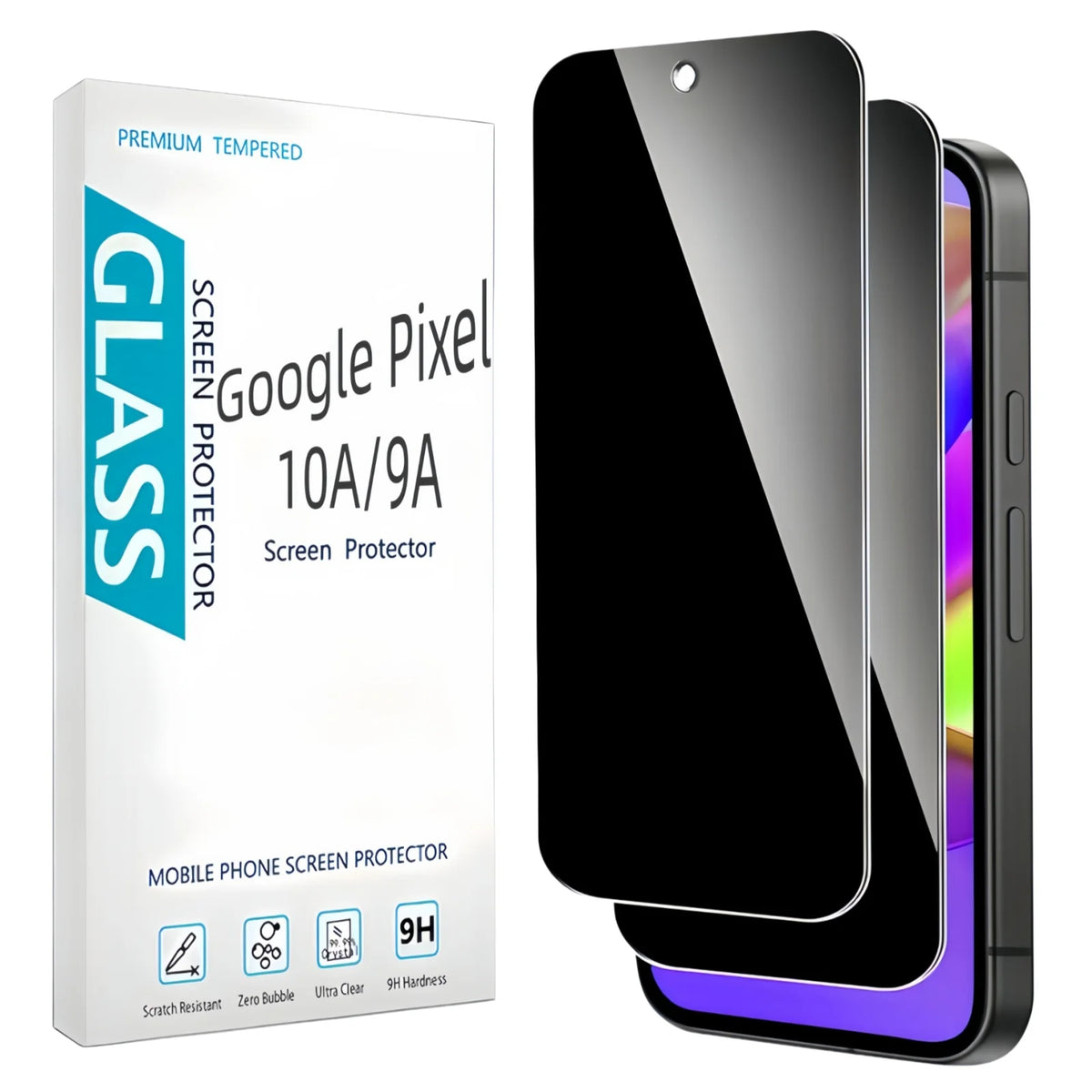 2 Pcs Privacy Screen Protector Tempered Glass Film For Google Pixel 10a/9a ,Full Coverage, Anti Scratch, Bubble Free