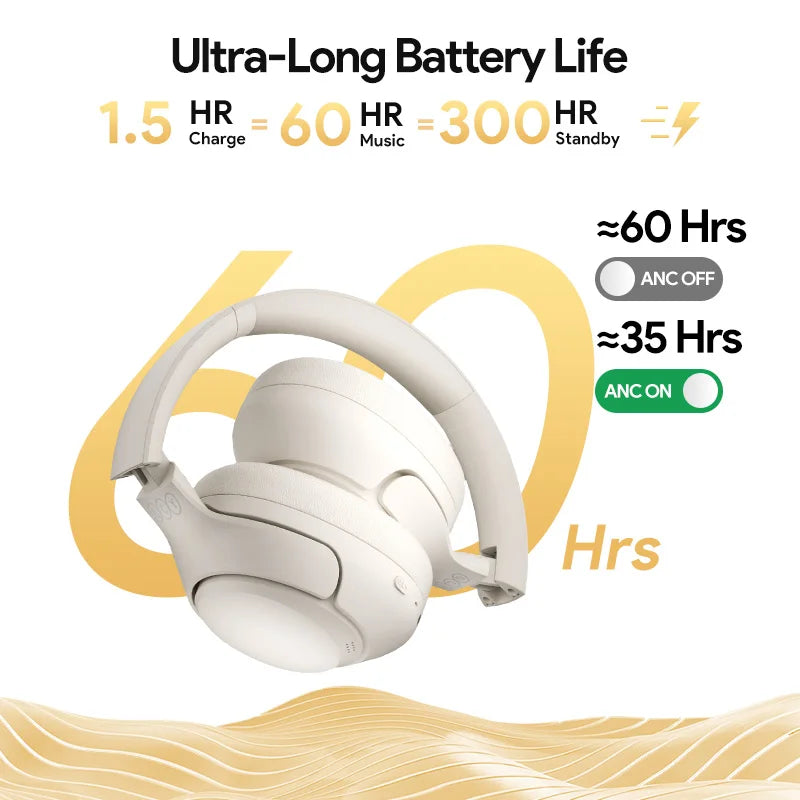 QCY H3 ANC Hi-Res Audio Wireless Bluetooth 5.4 Headphones Over Ear Headset 60Hrs 43dB Hybrid Active Noise Cancellation Earphone