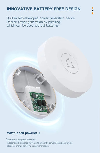 Outdoor Waterproof Circular Self Generating Wireless Doorbell Compatible With Ac 110v-240v Us/Eu Plug Ultra Long Distance Caller