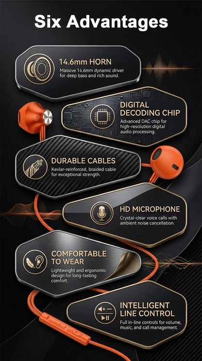 Wired Headphones For ios Android In Ear Earphones HiFi Surround Sound USB Type C Music Gaming Earplugs For iPhone 17 Pro Samsung