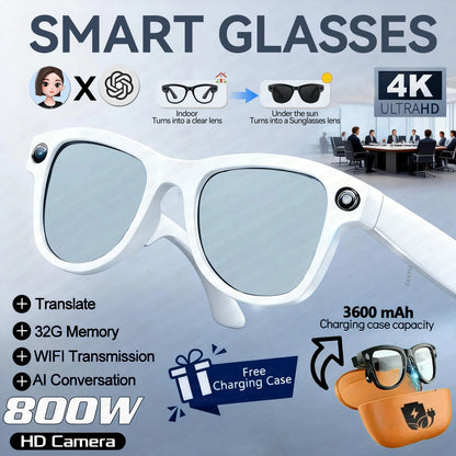 2026 New AI Smart Glasses Camera 30MP Photo 1200P Video Bluetooth Music Call WiFi Translation Voice Assistant Sunglasses Vlog HD