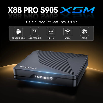 Amlogic S905A Quad Core Cortex A55 Android 14.0 8K 1000M LAN Wifi6 BT5.0 RAM 4GB ROM 64GB Game TV Stick Smart TV Box X88 PRO X5M