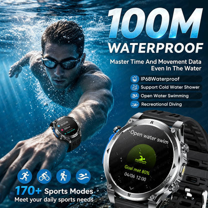 T-RX4 Ultra GPS Outdoors Military Smart Watch Men 1.7" AMOLED Compass 10ATM Waterproof 850mAh Battery Bluetooth Call Smartwatch