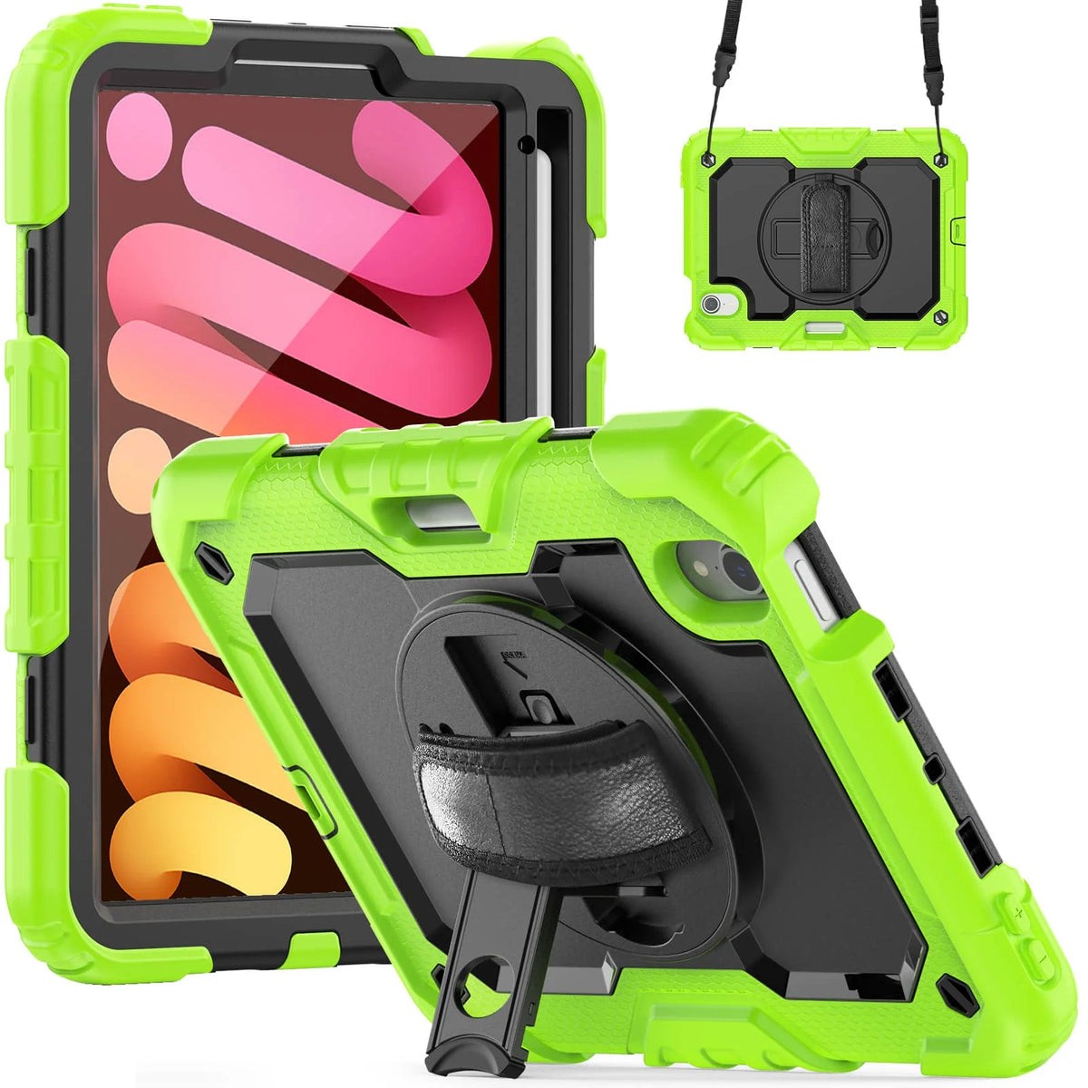 Case for iPad Mini 7 (A17 Pro)2024/ Mini 6 8.3'' with Screen Protector Pencil Holder [360 Rotating Hand Strap] &Stand Shockproof