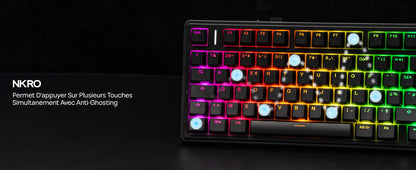 ISO-FR Layout AULA F75 75% AZERTY French Layout Wired/Bluetooth/2.4G Wireless Mechanical Gaming Keyboard RGB Backlighting 4000mAh Battery For Win/Mac