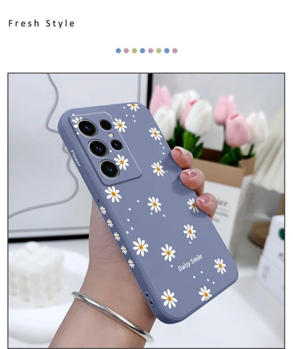 Smiling Daisy Phone Case For Samsung Galaxy S25 S24 S23 S22 S21 S20 S10 S10E Ultra Plus FE Note 20 Ultra Plus Cover