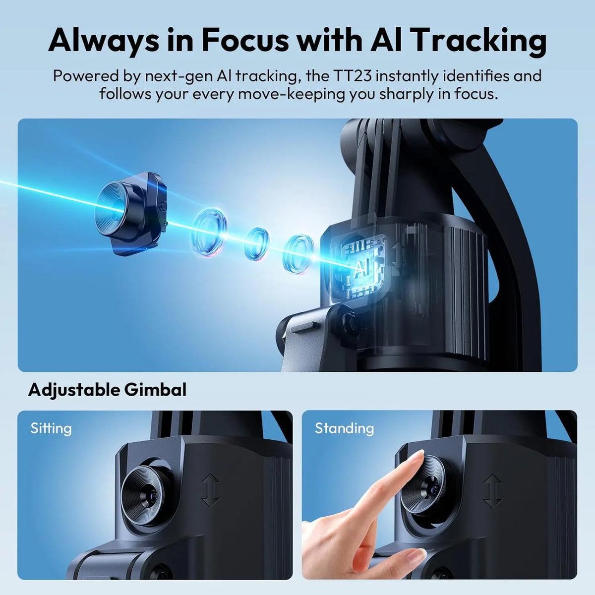 Ulanzi TT23 360° Auto-Tracking Selfie Stick Tripod Compact Foldable With Gesture Control Bluetooth Smart Face Tracking Tools