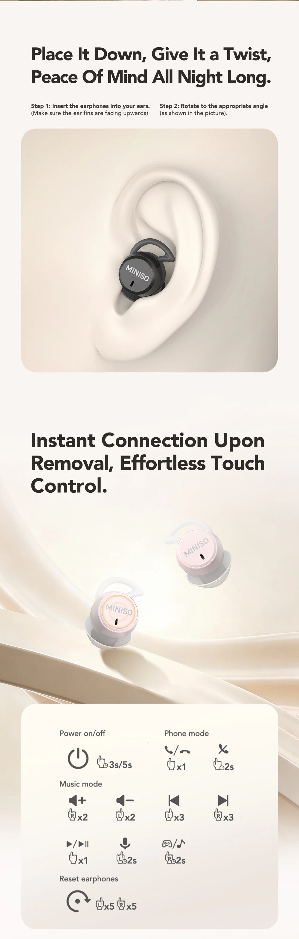 MINISO MS217 Sleep Aid Headphones Bluetooth Earphone AI Translation Earbuds In-Ear Wireless Headphones Sleep Friendly