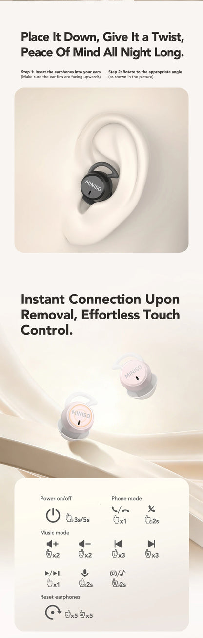 MINISO MS217 Sleep Aid Headphones Bluetooth Earphone AI Translation Earbuds In-Ear Wireless Headphones Sleep Friendly