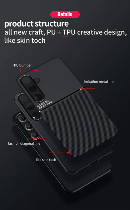 Car Magnetic Holder Leather Plate Phone Case for Samsung Galaxy S25 S22 S23 S24 Ultra Plus Edge S21 S20 FE 5G Soft Back Cover