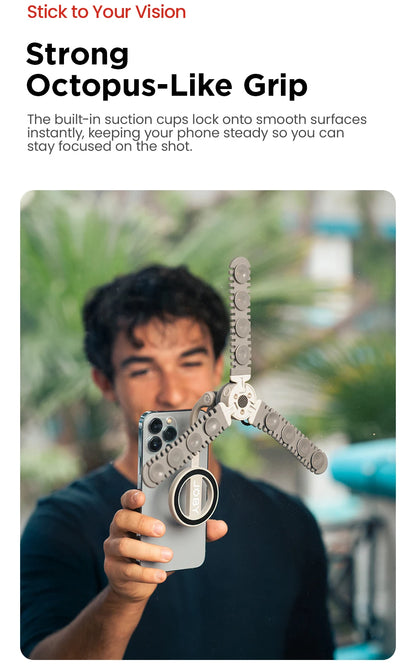 JOBY PZ01 PodZillaᵀᴹ Magnetic Octopus Suction Tripod with 360° Adjustable Flexible Tripod for Iphone 17 16 15 Android Car Vlog