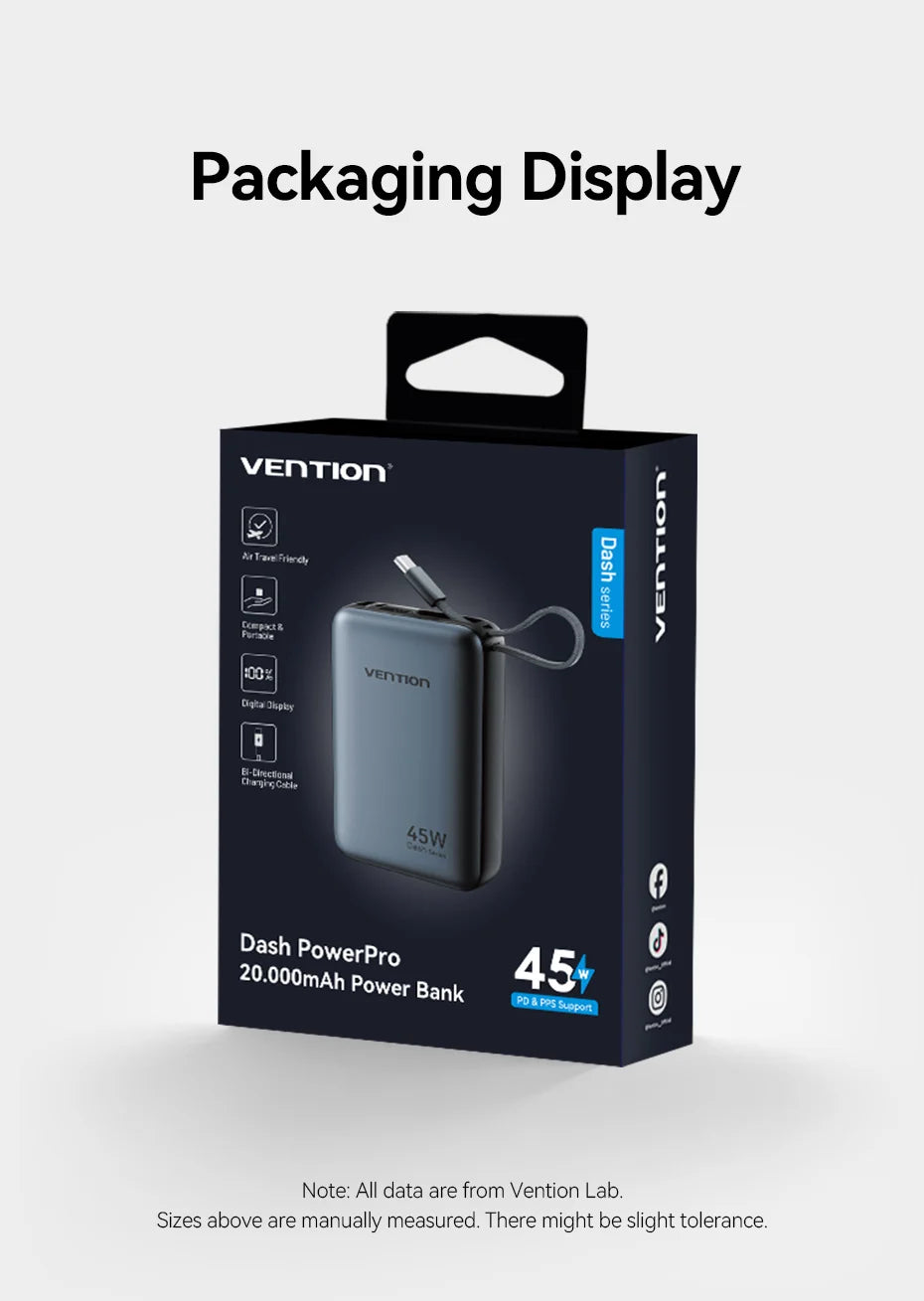 Vention CCC 45W 20000mAh Power Bank Fast Charging Portable Charger for iPhone 18 Pro Max Samsung Galaxy Battery 3C Powerbank