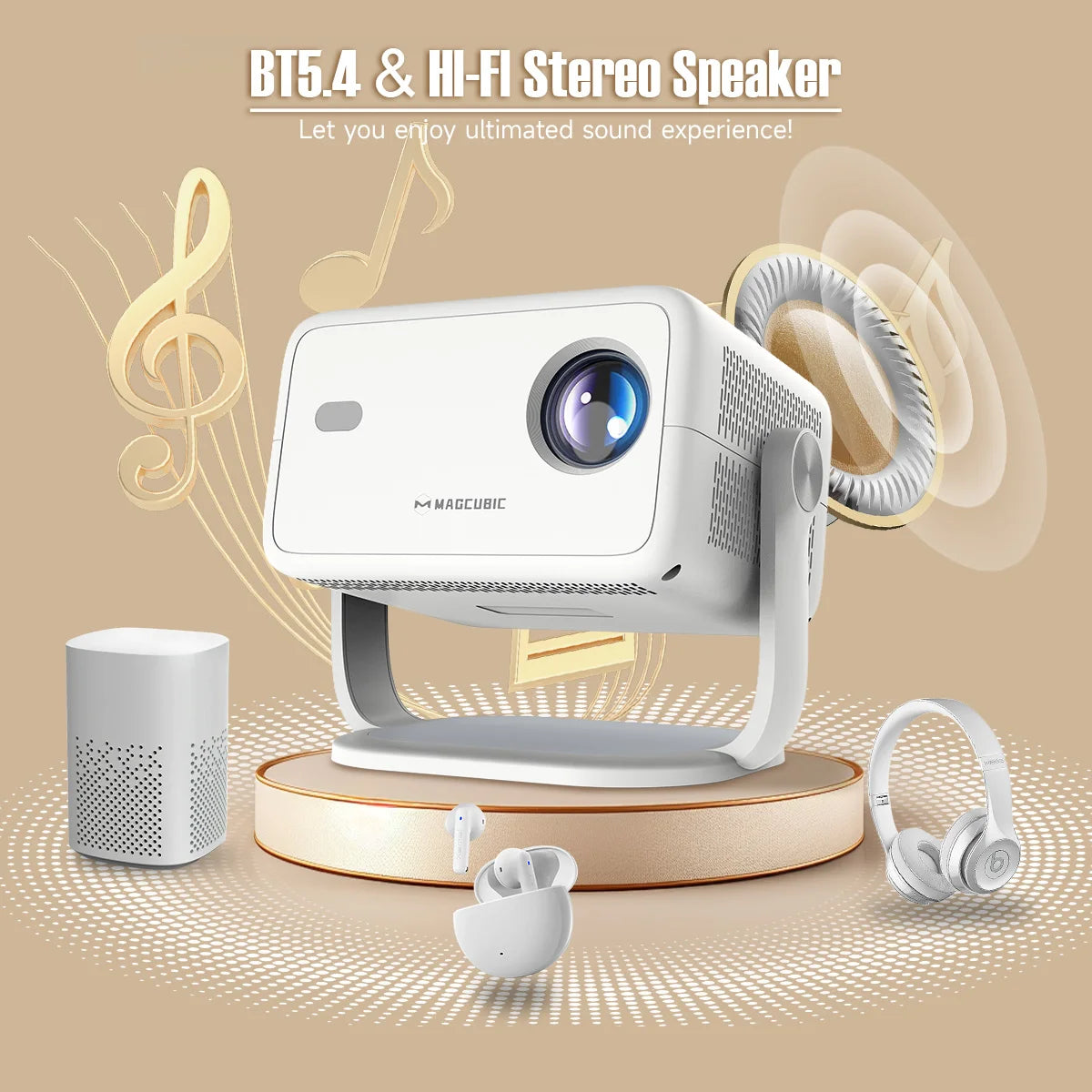 Magcubic L018 Projector 8K Native 1080P 650ANSI Auto Focus & Keystone Correction Android14 BT5.4 WIFI6 360° Portable Home Cinema