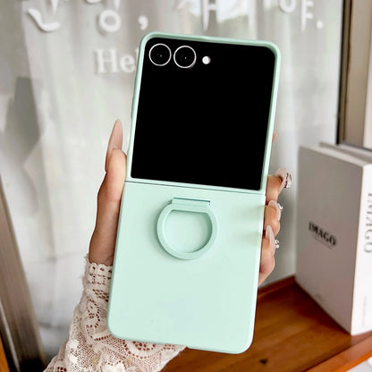 Hot Skin Feel Glass Case for Samsung Galaxy Z Flip 7 FE Fold Business Fashion Ring Hinge Protective Cover for Flip5 Flip6 Cases