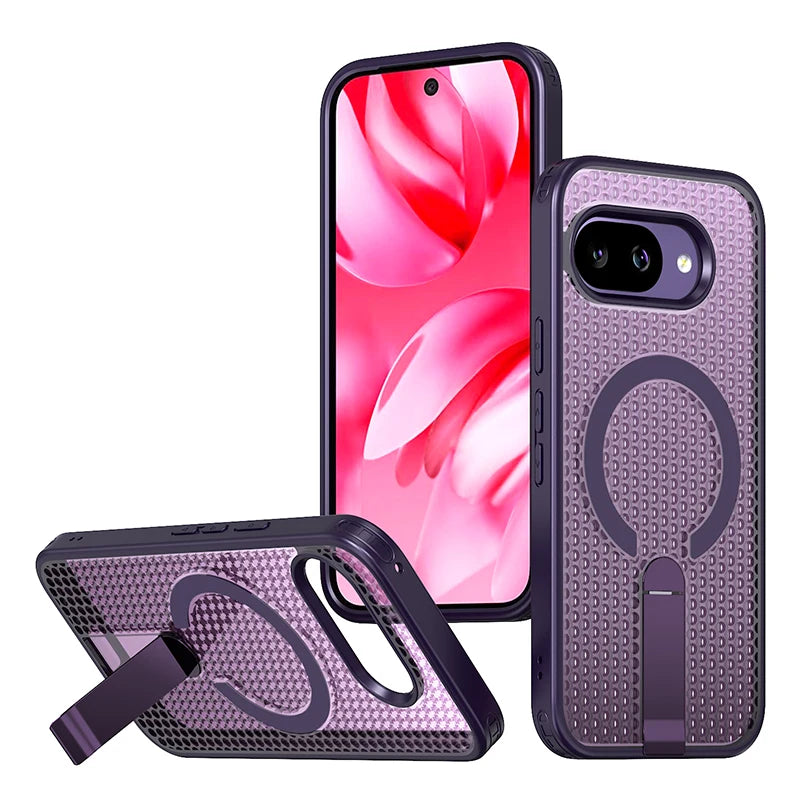 Magnetic Bracket Cooling Shockproof Phone Case For Google Pixel 10 9 Pro XL 10A 9A Mesh Ventilation Wireless Charging Phone Case