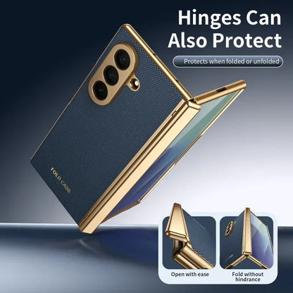 Magnetic Hinge Protection Free Folding Case For Samsung Galaxy Z Flip Fold 8 Ultra 7 6 5 4 3 Electroplated Plain Leather Cover