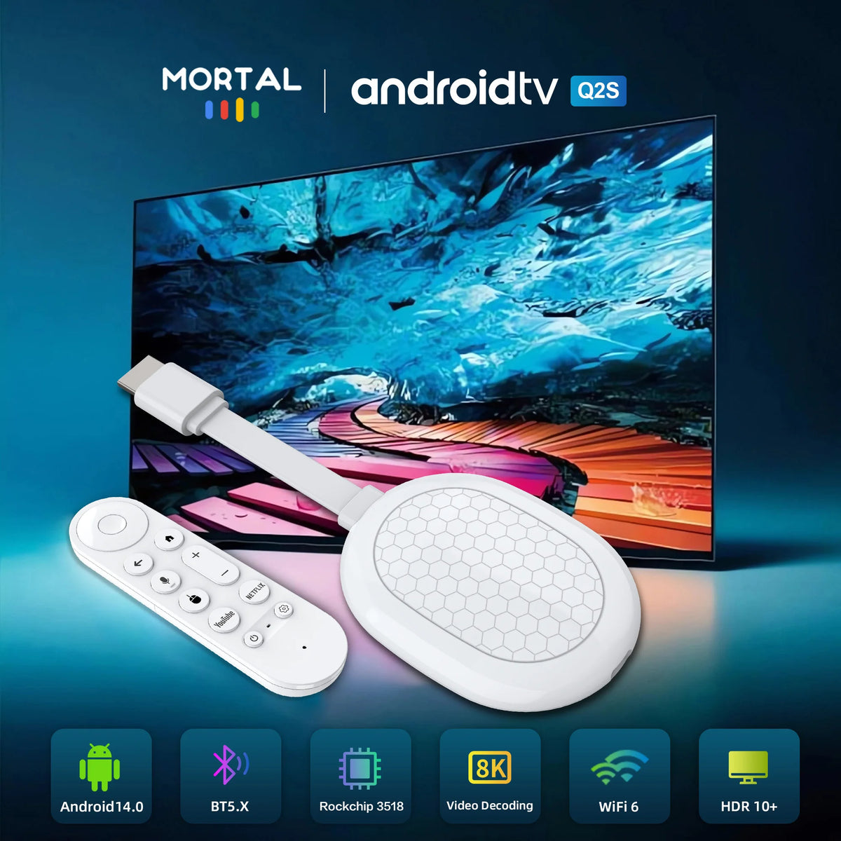 2026 Ultra HD 8K Android TV Stick Q2S Stick Mini Home TV Dongle RK3518 Quad-Core with Wi-Fi 6 Bluetooth 5.0 Media Player