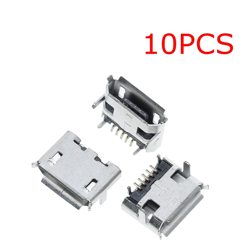 TZT 10pcs/100PCS Micro USB 5pin Female Usb Socket Flat mouth four legs socket mini usb connector