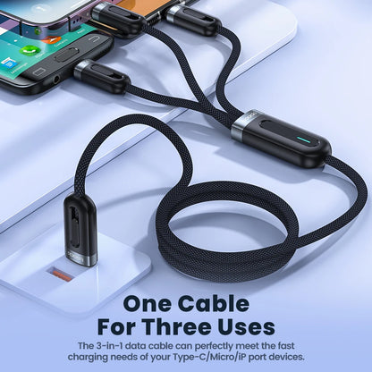 Toocki 3 in 1 USB C Cable 6A Fast Charge for Huawei Honor Micro USB Lightning Charger Cord for iPhone 14 Samsung Xiaomi Oneplus