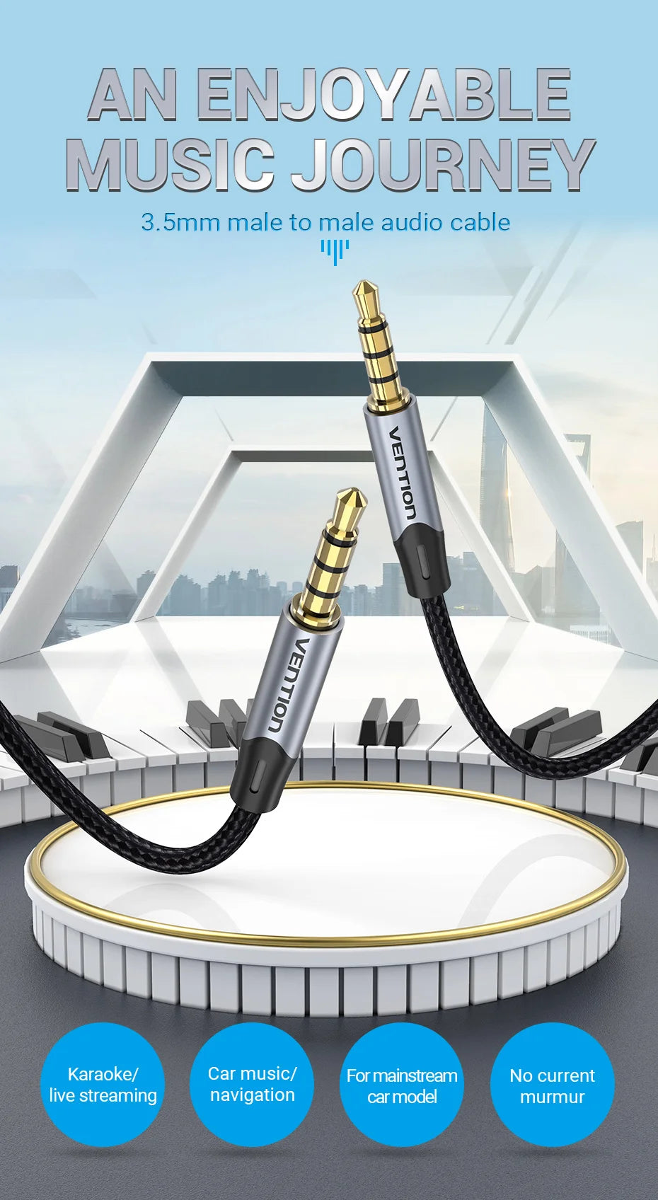 Vention 3.5mm Jack Audio Cable Male to Male 3.5mm Audio Aux Cable Jack for Phone Car Headphones Speaker Cable Wire Line Aux Cord
