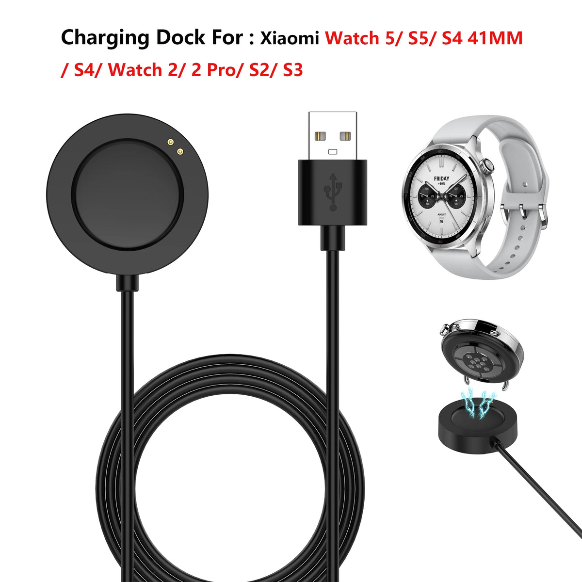 Charging Dock for Xiaomi Watch S5 S4 S3 S2 S4 (41mm) Smart Watch Data Cord Charger for Xiaomi Watch 5 2 2Pro Power Adapter Dock
