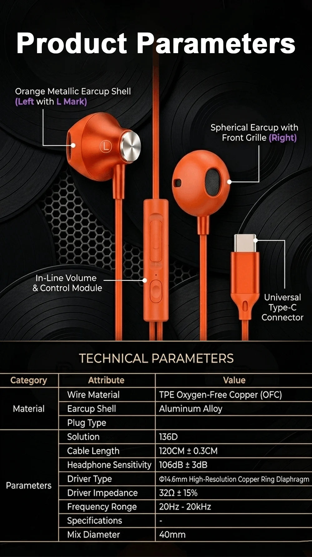 Wired Headphones For ios Android In Ear Earphones HiFi Surround Sound USB Type C Music Gaming Earplugs For iPhone 17 Pro Samsung