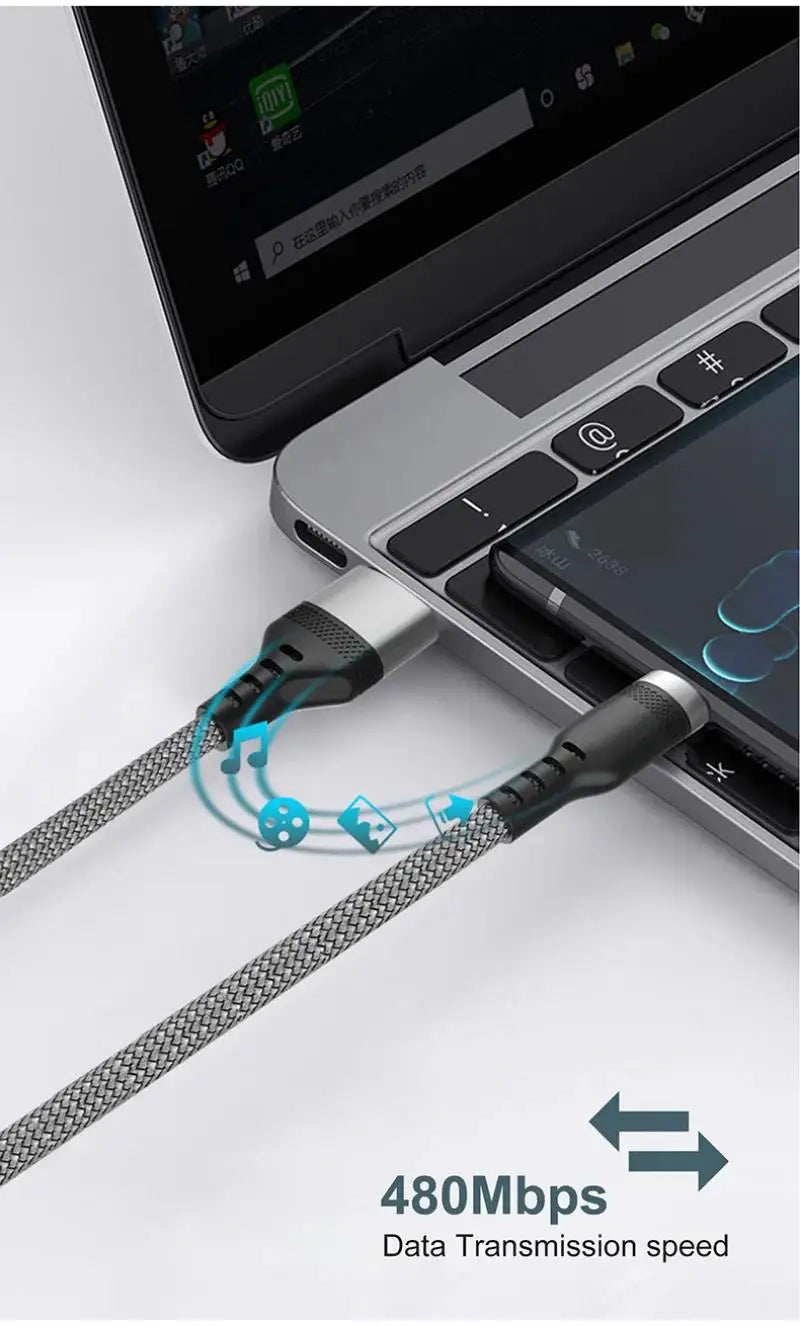 USB A to Type C Charging Extended Cable 6A Fast Charger Nylon Data Cable 1/3/5/8m For iPhone Samsung Type USB C Charging Device