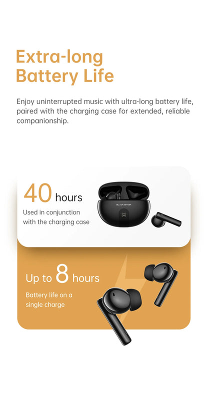 Black Shark T18 Wireless Earphones, Bluetooth 5.3 ANC TWS Earbuds, ENC Call 40h Playback Battery Level Display Hi-Fi Audio IP54